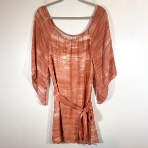 Alice + Olivia 100% Silk Pink Off the shoulder bell sleeve mini dress waist tie